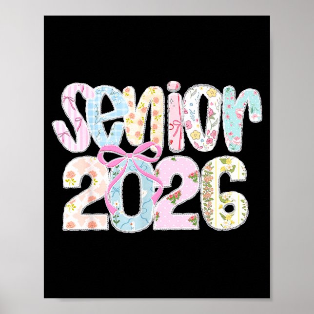 Póster Senior 2026 letras de patchwork florales pastel co (Frente)