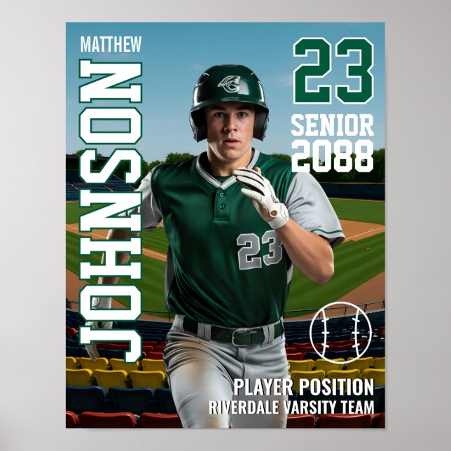 Póster Senior Baseball Player School Team Sports Photo (Frente)