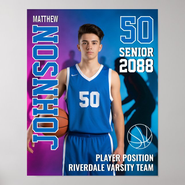 Póster Senior Basketball Player Personalized Photo Sports (Frente)