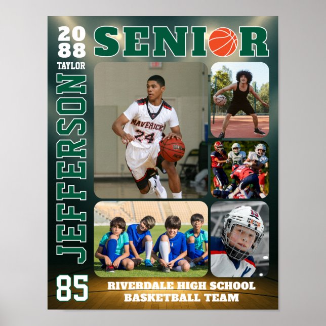 Póster Senior Basketball Team Sports Custom Photo Collage (Frente)