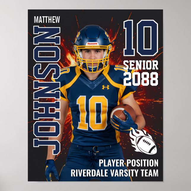 Póster Senior Football Photo Fire Background Sports (Frente)