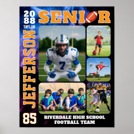 Póster Senior Football Team Sports Player Photo Collage