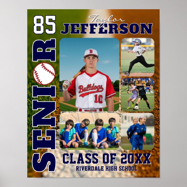 Póster Senior Night Baseball Player Sports Photo Collage (Frente)