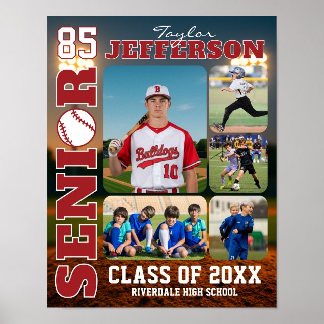 Póster Senior Night Baseball Team Sports Photo Collage (Frente)