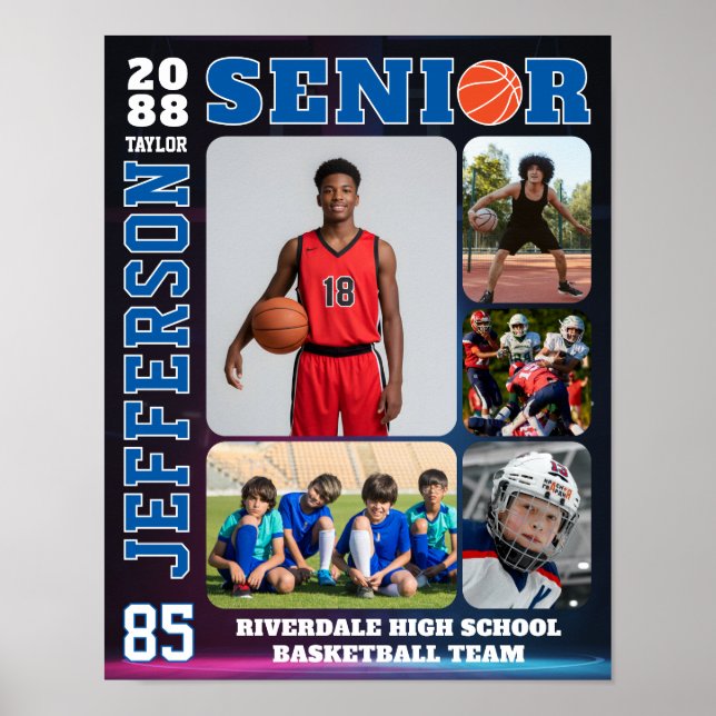 Póster Senior Night Basketball Player Picture Collage (Frente)