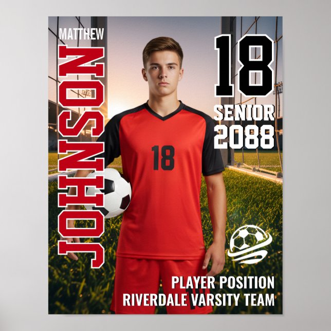 Póster Senior Soccer Team Custom Player Photo Sports (Frente)