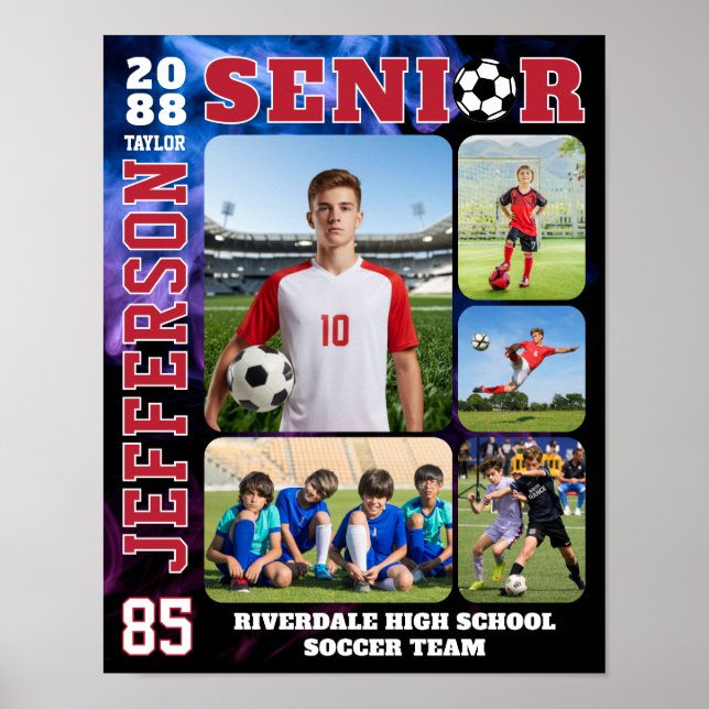 Póster Senior Soccer Team Sports Player Photo Collage (Frente)