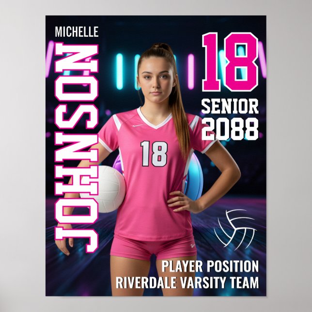 Póster Senior Volleyball Team Custom Player Photo Sports (Frente)