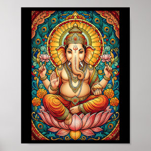 Póster Señor Ganesha Vidrio Teñido Dios Hindú Hinduismo