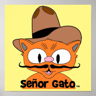 Póster Señor Gato Dibujos Animados Bigote Gato Vaquero