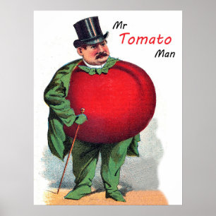 Póster Señor hombre tomate, caricatura divertida, ilustra
