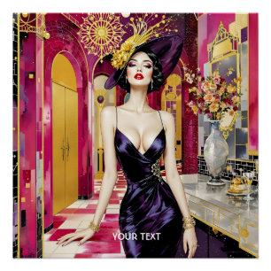Póster Señora Art Déco Fantasía Lindo