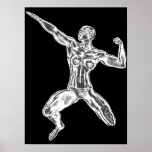 Póster Señora Chrome Bodybuilder Pose Poster