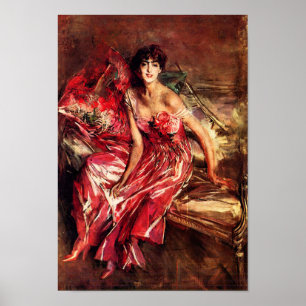 Póster Señora de Boldini en poster rojo