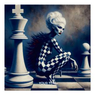 Póster Señora de fantasía linda negro blanco