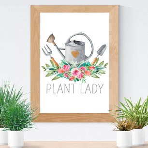 Póster Señora de las Plantas Boho Acuarela Humor Chic Jar