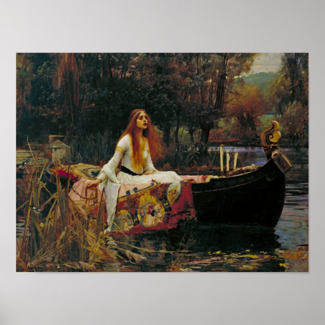 Póster Señora de Shalott en el agua (Frente)