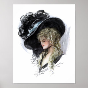 Póster Señora del vintage con el gorra azul espectacular