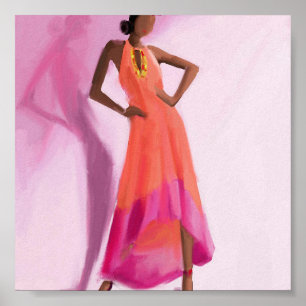 Póster Señora en el vestido rosado