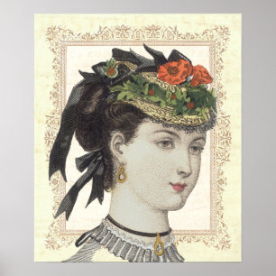 Póster Señora francesa Poppies de la moda del vintage en