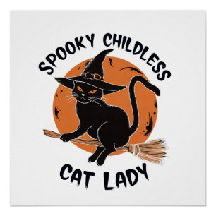 Póster Señora Gata Sin Hijos Bruja Espeluznante Halloween