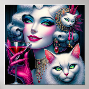 Póster Señora Gato Rosa