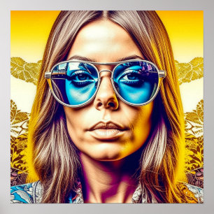 Póster Señora genial con gafas de sol azules