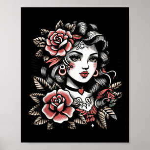 Póster Señora gitana _ Amantes del tatuaje _ Estilo Boho 