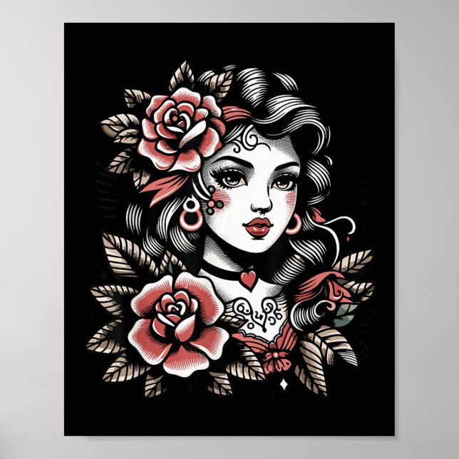 Póster Señora gitana _ Amantes del tatuaje _ Estilo Boho  (Frente)