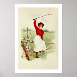 Póster Señora Golfer del vintage