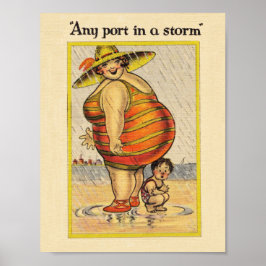 Póster Señora Gorda Divertida en la Playa