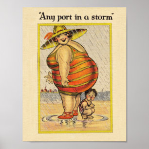 Póster Señora Gorda Divertida en la Playa