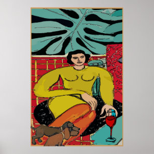 Póster Señora Matisse, Dachshunds y vino rojo