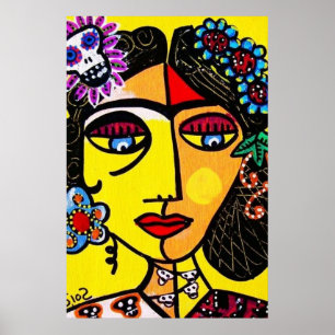 Póster Señora mexicana Poster del cráneo citrino del