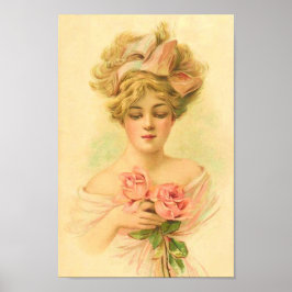 Póster Señora Vintage con rosas rosas rosas rosas restaur