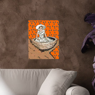 Póster Señora Vintage En Hojas De Nido De Aves Blancas