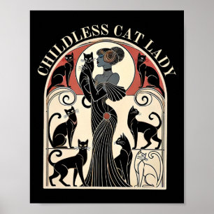 Póster Señoras de Gatos sin Hijos Karma de Gato Retro Div