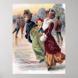 Póster señoras de patinaje navideño festivo