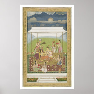 Póster Señoras escuchando música en un jardín, del Sm