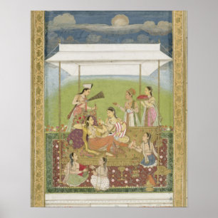 Póster Señoras que escuchan la música en un jardín, del