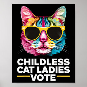 Póster Señoras sin hijos y con gatos votan azul 1 