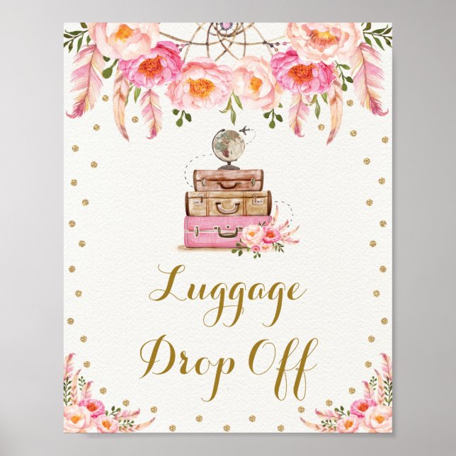 Póster Señorita de Viajes Boho a la Sra Floral Equipaje (Frente)