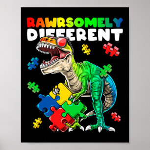 Póster Sensibilización sobre autismo de dinosaurio increí