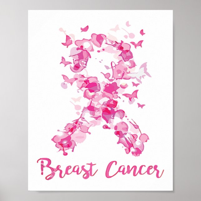 Póster Sensibilización sobre el cáncer de mama Cinta de m (Frente)