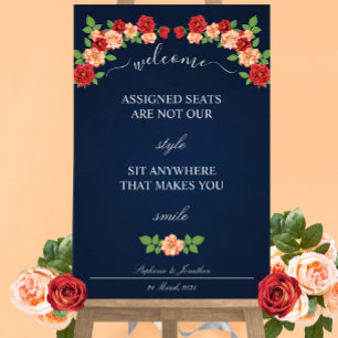 Póster Sentada del Boda de la Marina Rosa Roja Azul en cu