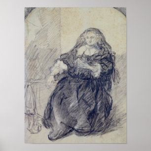 Póster Sentada Saskia con una carta en la mano izquierda