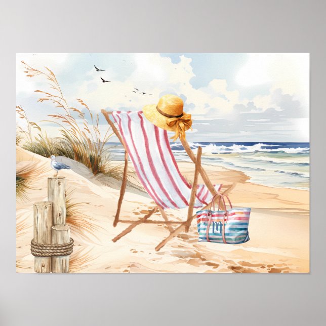 Póster Sentado a orillas del Monograma de Sea Beach (Frente)