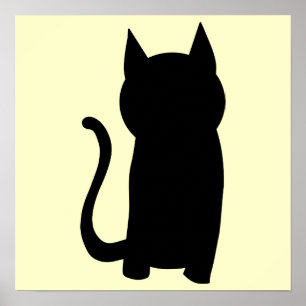 Póster Sentado Silhouette de Gato Negro.