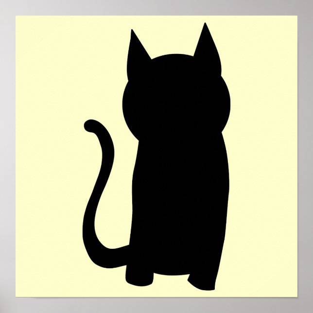 Póster Sentado Silhouette de Gato Negro. (Frente)