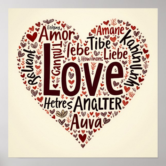Póster Sentido Amor Word Cloud - Romántico (Frente)